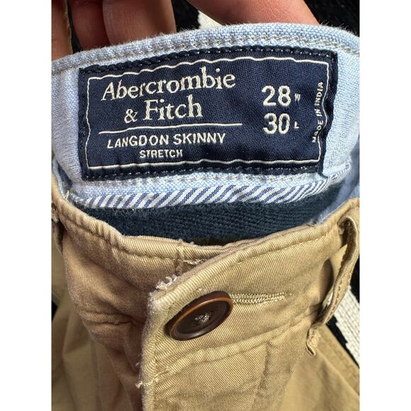 Abercrombie & Fitch Pants Men 28 X 30 Tan Khaki Skinny Taper Stretch Preppy corp - Picture 11 of 11